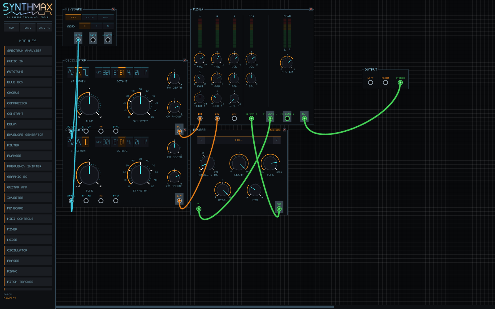 The synthmax mixer and an effects bus